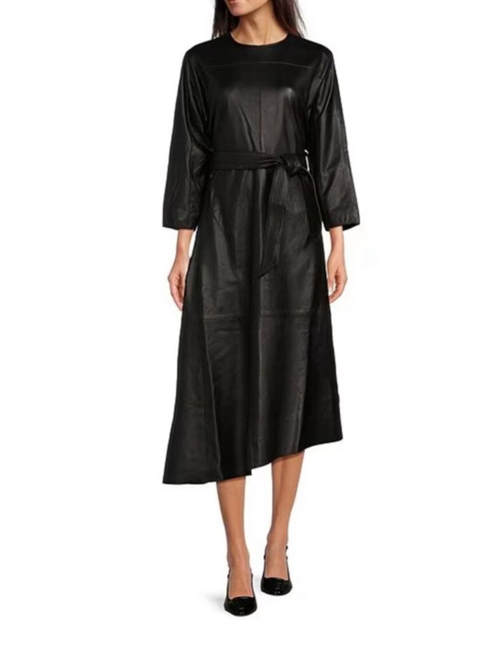 Le' AL.X Black Leather Dolman Midi Dress XS